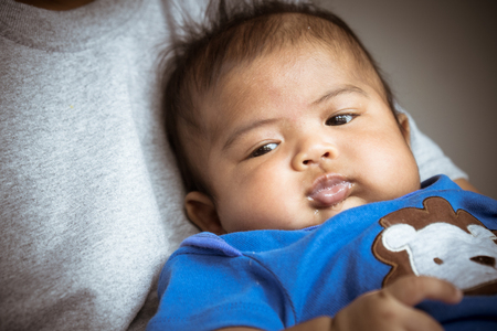 Closeup face cute asian newbornの写真素材