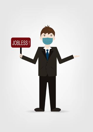 Young businessman unhappy ;Jobless, no money;virus covid - 19のイラスト素材