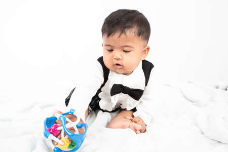 Cute little asian baby boy  play toyの写真素材