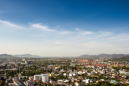 viewpoint at rang hill on blue sky in phuket Thailandの写真素材