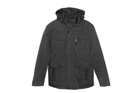 Black winter jacket isolated on white backgroundの写真素材