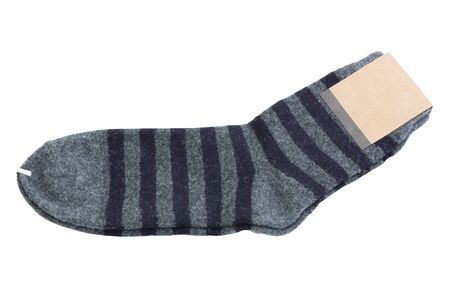 Blue sock have brand on a white backgroundの写真素材