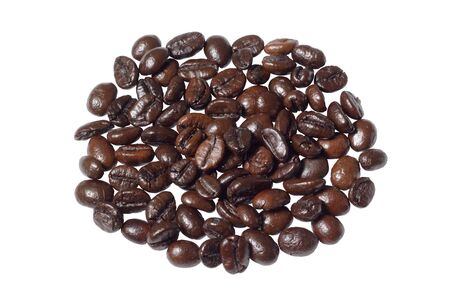 Roasted coffee beans on white backgroundの写真素材
