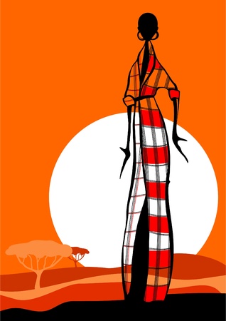 The fashionable African girl who is stylishly dressed のイラスト素材