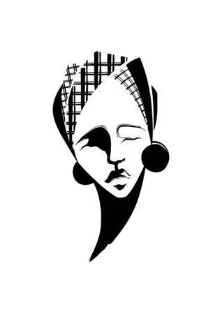 Painted a portrait of a young African woman, with decoration in the earのイラスト素材