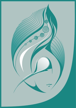 Abstract portrait of a beautiful girl green tones のイラスト素材