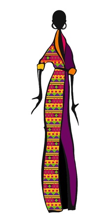 Young African girl in a long, bright dress のイラスト素材