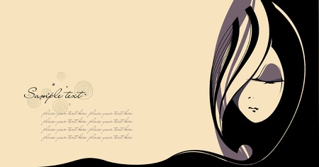 Creative hand painted girl with long hair. Place for your text. Vector illustration. のイラスト素材