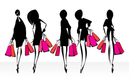 Shopping girls silhouettes. Eps10 のイラスト素材
