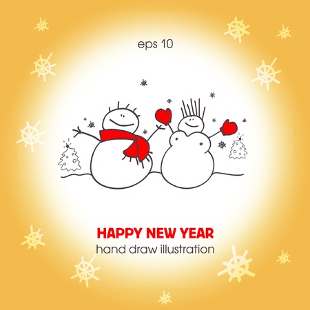 Funny a couple of snowmen. Christmas illustration. EPS10 のイラスト素材