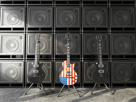 Three guitars a US-style, two black 