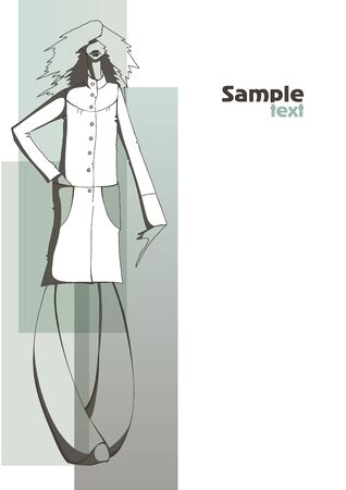 Fashion girl in the coat  Place for your text illustration  のイラスト素材