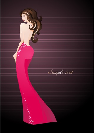 Sexy girl in an elegant dress_Fashion illustrationのイラスト素材