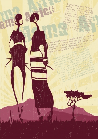 Landscape with an African woman illustration のイラスト素材