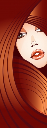 Beautiful Redhead Girl_long hair_Banner のイラスト素材