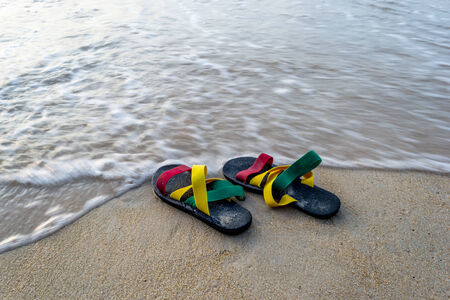 Slipper handmade on the beachの写真素材