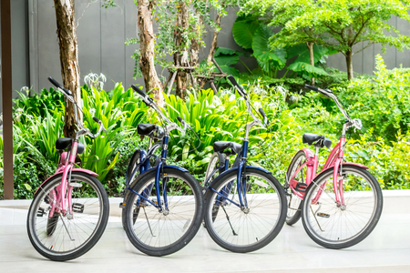 bicycle park near hotel lobbyの写真素材