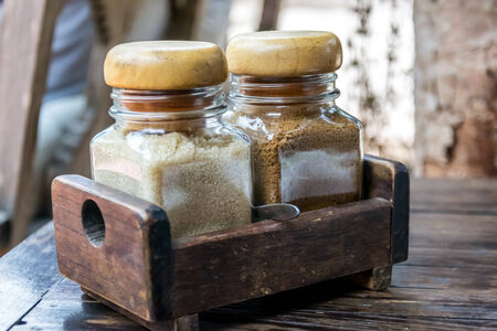 brown sugar in jar glassの写真素材