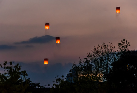 Yi Peng,Firework in Chiangmai Thailandの写真素材