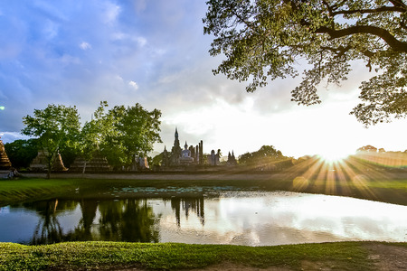 Sunset at Sukhothai Historical Parkの写真素材