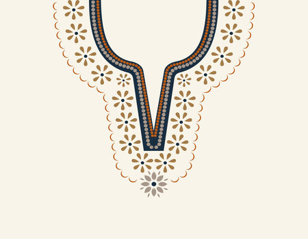 neckline design vector with satin stitch colorful flower. neckline pattern for satin stitch embroidery detail. decorative ornament for clothing designのイラスト素材