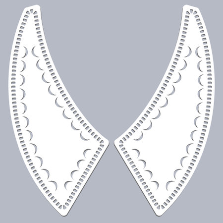 cotton collar lace design vector. front view technical trim sketch template. neckline laser cut detail with vintage lace cotton. eyelet embroidery decorative ornament for fabric border.のイラスト素材