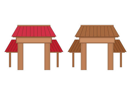 Wooden entrance door design thailand and asia on white background illustration vectorのイラスト素材