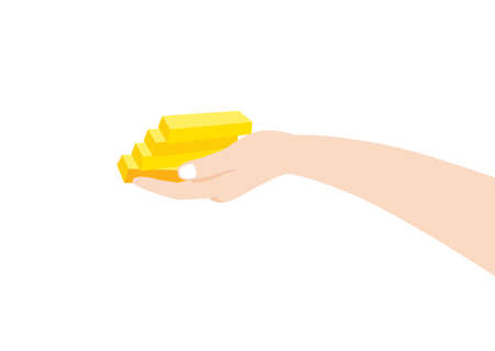 gold bar in hand on white background. Chinese New Year or Lunar New Year concept. illustration vectorのイラスト素材