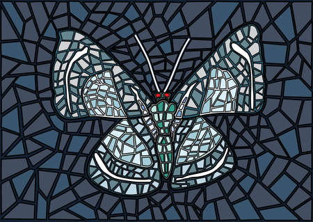 Butterfly Stained glass Mosaic black gray background illustration vectorのイラスト素材
