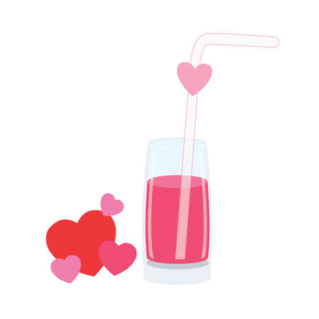Pink juice in a glass and heart tube on white background illustration vectorのイラスト素材