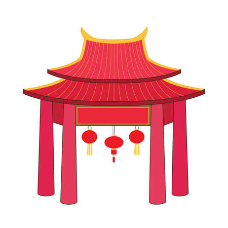 door facade china design on white background illustration vectorのイラスト素材