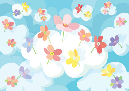 frower in the cloud sky background and colorful flowersのイラスト素材