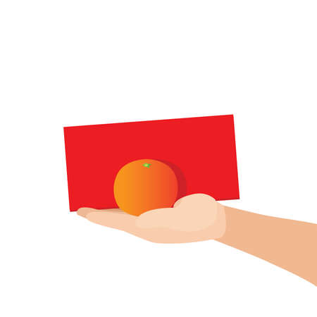 envelope red and orange in hand on white background. 
Chinese New Year or Lunar New Year concept. illustration vectorのイラスト素材