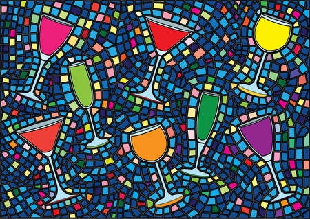 champagne glass and wine glass isolated stained glass background illustration vectorのイラスト素材