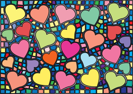 heart design colorful stained glass background illustration vectorのイラスト素材
