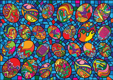 easter egg design colorful glass and pattem stained glass background illustration vectorのイラスト素材