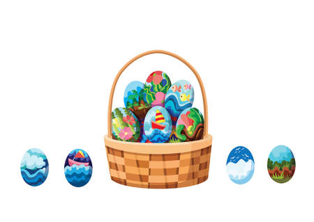 easter egg design colorful and pattern in the basket on white background illustration vectorのイラスト素材