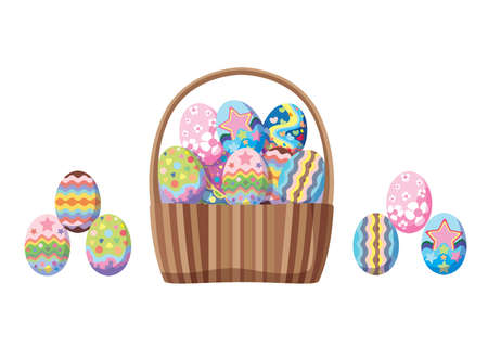 easter egg design colorful and pattern in the basket on white background illustration vectorのイラスト素材