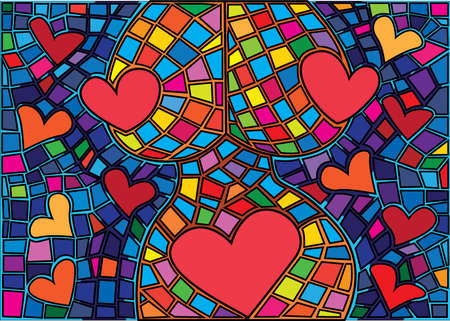 woman and heart colorful design moses stained glass and pattem background illustration vectorのイラスト素材