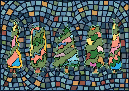 tree pine colorful design moses stained glass illustration vectorのイラスト素材