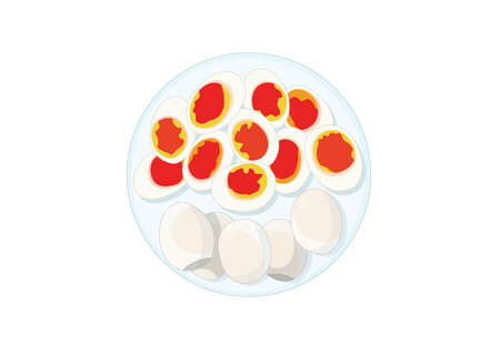 Boiled eggs on a plate on white background illustration vectorのイラスト素材