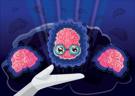 the brain on the hand and artificial Intelligence design background illustration vectorのイラスト素材