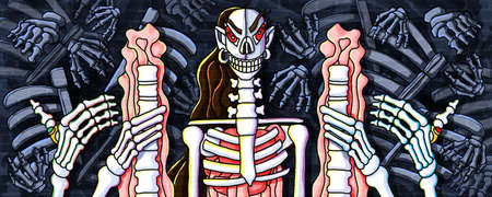 human skeleton and bone pattern creative design wall paint.lifeless but beautiful remains.to decorate it beautifully.の写真素材