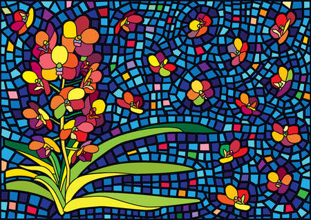 orchid flower colorful pattern design and moses stained glass illustration vectorのイラスト素材
