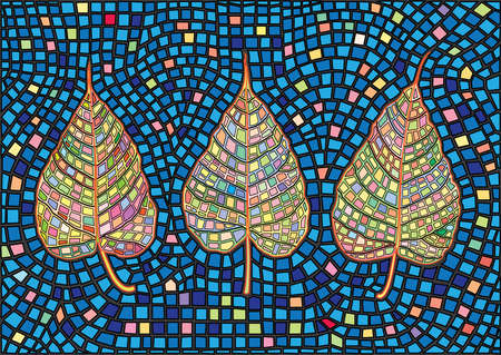 bodhi leaf colorful design glass stained moses and pattern isolated background illustration vectorのイラスト素材