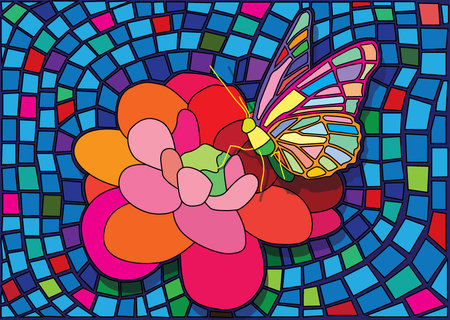 butterfly and flower colorful design glass stained mosaic blur background illustration vectorのイラスト素材