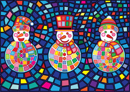 snowman christmas moses and pattem stained glass background illustration vectorのイラスト素材