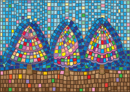 tree pine colorful design moses stained glass illustration vectorのイラスト素材