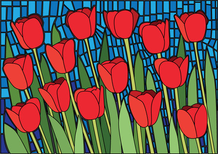 tulip red design glass stained moses background illustration vectorのイラスト素材