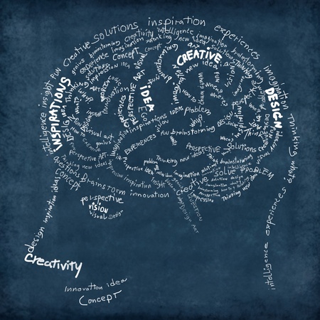 Brain drawing on chalkboard ,idea and creative concept